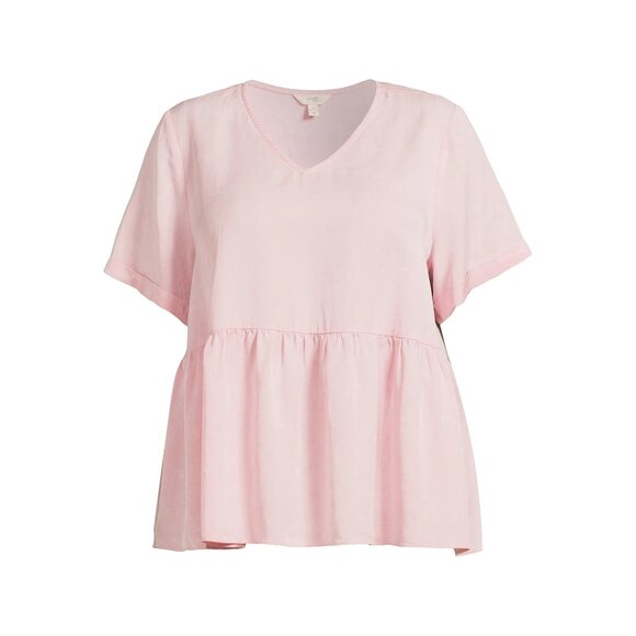 TERRA & SKY WOMEN'S SIZE 3 XL (24 W / 26 W) V - NECK TOP PINK BABYDOLL SS NWT - Picture 4 of 9